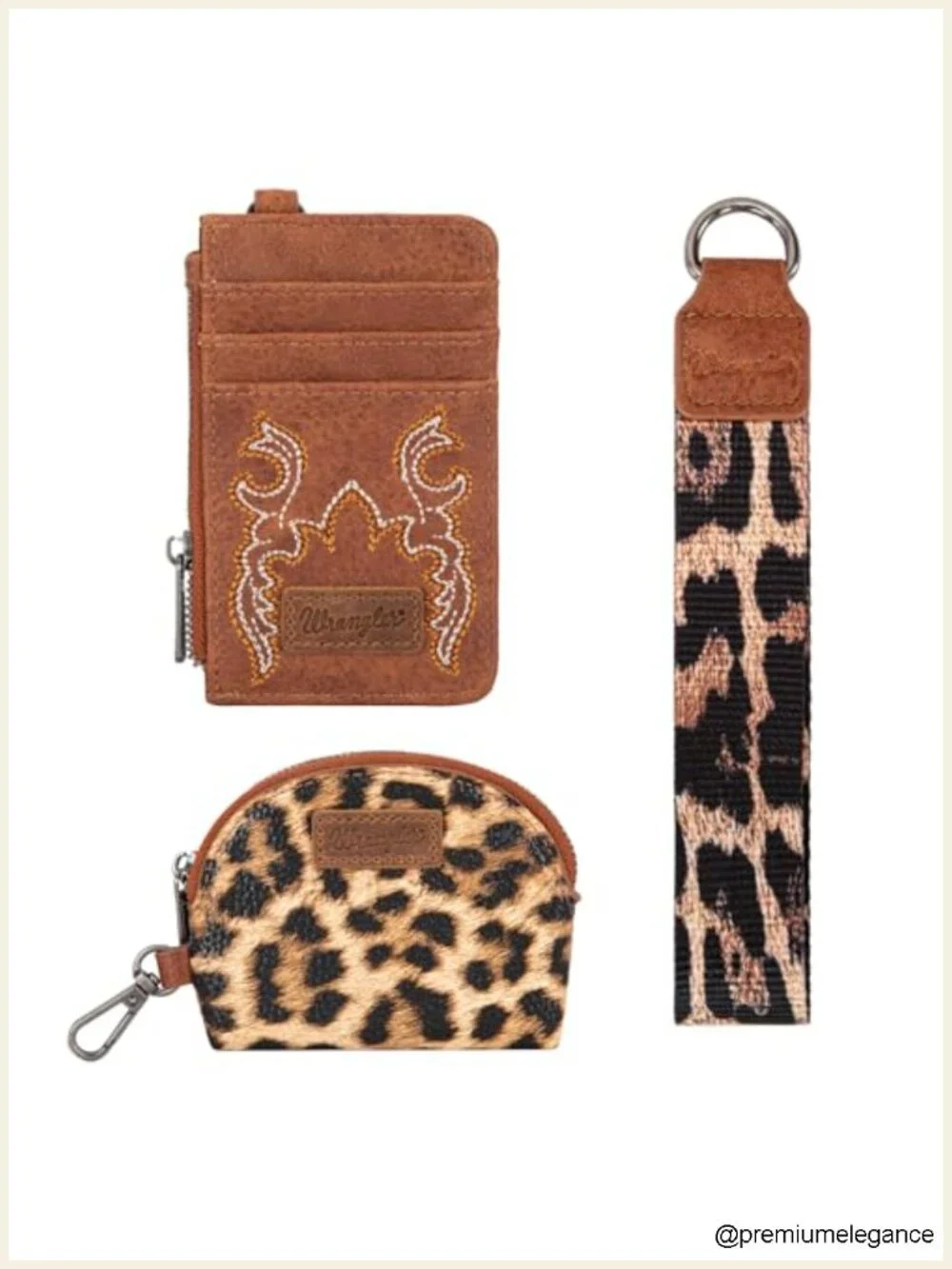 Faux Leather Dual Pouch Keychain Wristlet Wallet with Detachable Strap